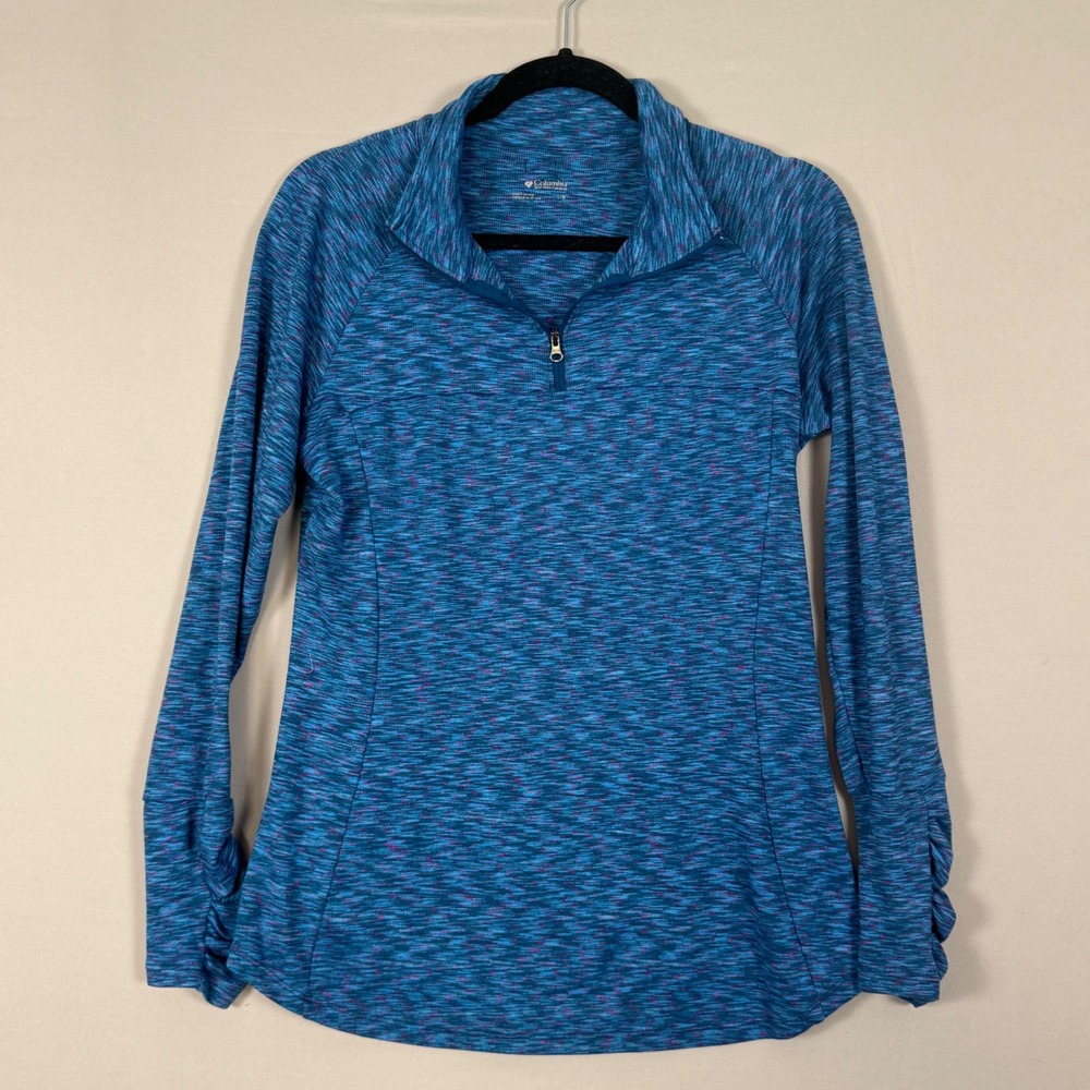 Columbia Quarter Zip Pullover Womens L Blue Space Dye NWOT Thumb Holes AK0784
